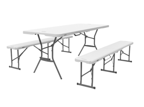 Lifetime USA 6 FT White Fold-In-Half Table and Bench Set- Durable, Compact, Easy Assembly, Versatile