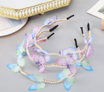 Korean Alloy Pearl Butterfly Headband Crystal Beads Sweet Hair Band Woman Hair Accessories