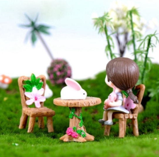 3Pcs/Set Mini Floral Table Chairs Miniature Landscape Ornaments Garden Bonsai Dollhouse Decorations