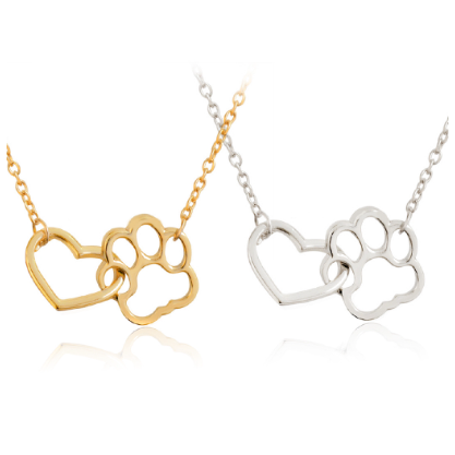 Cat Paw Footprint Love Heart Pendant Necklace