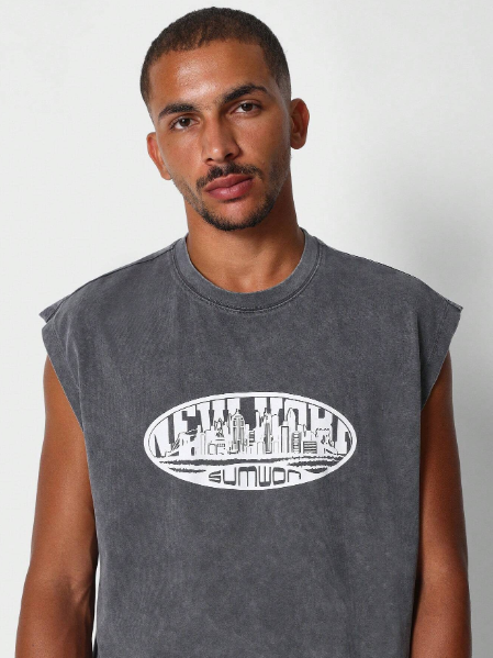 SUMWON Washed Tank With City Skyline Graphic