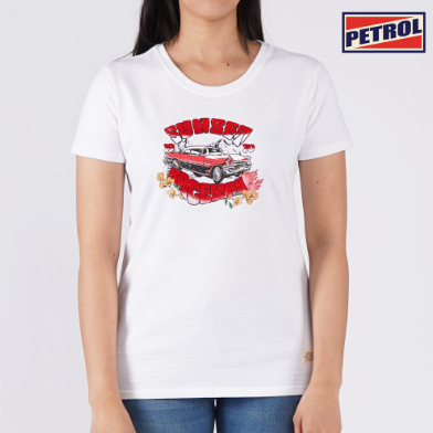 Petrol Basic Tees for Ladies Regular Fitting Shirt Missed Lycra Fabric Trendy Fashion 133720 White