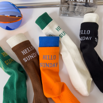 KAFU D555 Couple Style Fashion Trend Letter Stockings Double Layer Stitching Unique Mid-Tube Socks