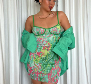 Women Summer Print Backless Camis Bodycon Dress