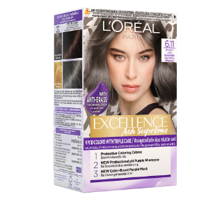LOREAL Paris Excellence Ash Supreme Hair Color 6.11 Smoky Ash with Anti-Brass Purple Shampoo