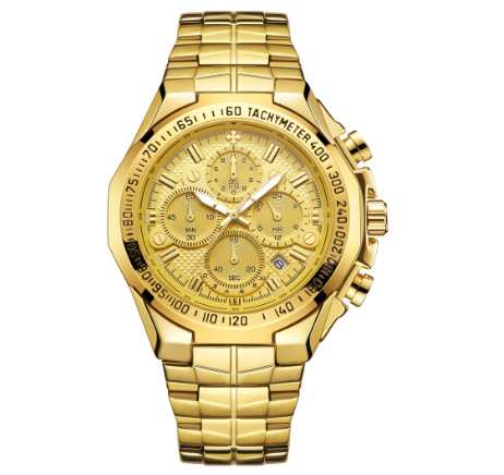 Wwoor Watch For Men Luxury Chronograph Waterproof Quartz Wristwatch Stainless Steel Watch ALL GOLD
