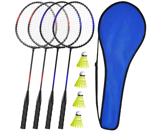 KH Badminton Rackets Set of 4,Beach Lawn Backyard Game,Indoor Outdoor Sports,4 Racquets,4 Shuttlecocks & a Carry Bag Included