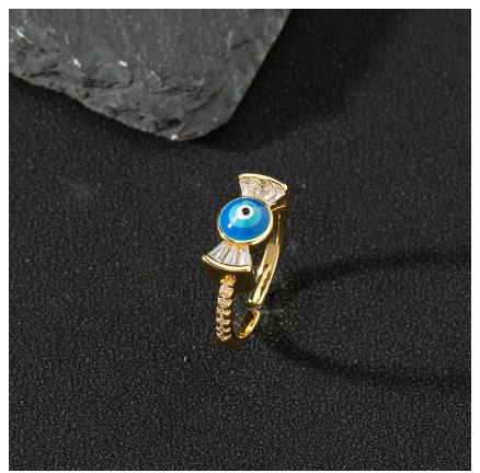 Copper Zircon Enamel Drop Oil Ring Female Evil Eye Vintage Accessories Jewelry A