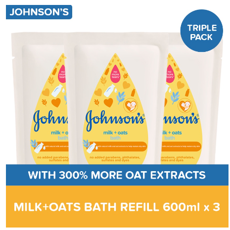 Johnson's Milk+Oats Bath 600ml Refill x 3