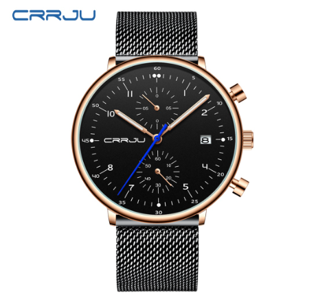 CRRJU Men's Watch Top Brand Luminous Casual Sports Analog Quartz Stainless Steel Waterproof 2278 X BLACK ROSEGOLD