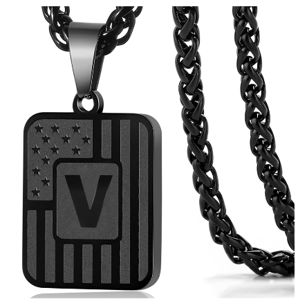 Gun Black 26 Letter Square Plate Stainless Steel Pendant Necklace Fashion Men's and Women's Jewelry Wholesale V
