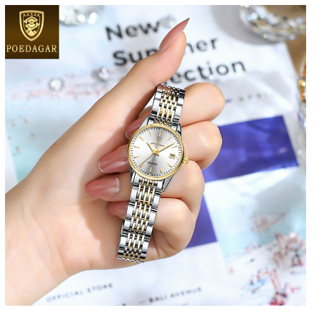 POEDAGAR watch for woman sale original waterproof korean style elegant stainless steel calendar luminous women casual watches WHITE