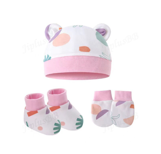 Baby hat Baby Mittens Booties Set newborn cap infant hats fashion Soft Cotton newborns Beanie 39