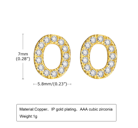Vnox Gold Zircon Cubic Letter Stud Earrings,Initial Alphabet Small Hypoallergenic Earring One Pair O