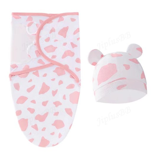Newborn Baby Muslin Swaddle Blanket Hat Set Swaddle Bedding Wrap Blanket Baby Swaddling S19