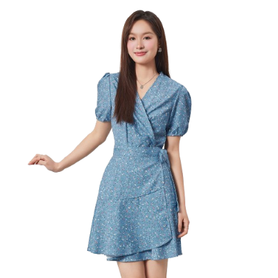 Lovito Women Casual Ditsy Floral Pattern Belted Dress L74ED321