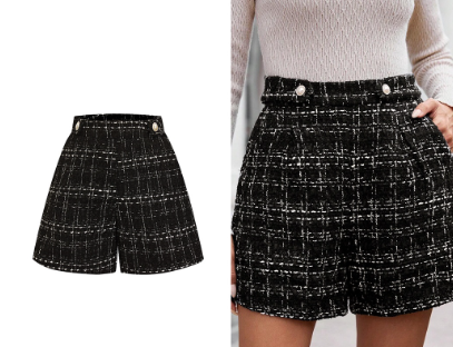 Lovito Women Elegant Plain Pearls Pocket Short L71ED214 Black and White/Black