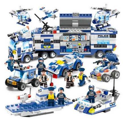 8In1 Police Station Trucks Helicopter Building Blocks Set Compatible Lego City Diy Construction Bric