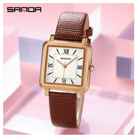 Sanda Ladies Business Temperament Watch Fashion Pioneer Quartz Watch Girl Casual Glamour Watch Cool Waterproof Tall Fashion Watch BROWN LEATHER STRAP