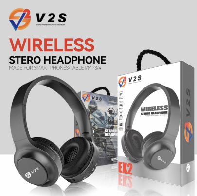 V2S EX2 Rechargeable Wireless Bluetooth Stereo Headphones Soft Silicone Adjustable Head Beam
