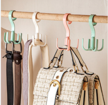 4pcs Creative Multifunctional Rotatable Four-Claw Hook Coat Hat Hanging Bag Scarf Wardrobe Storage Hanger Door Hanger Bag