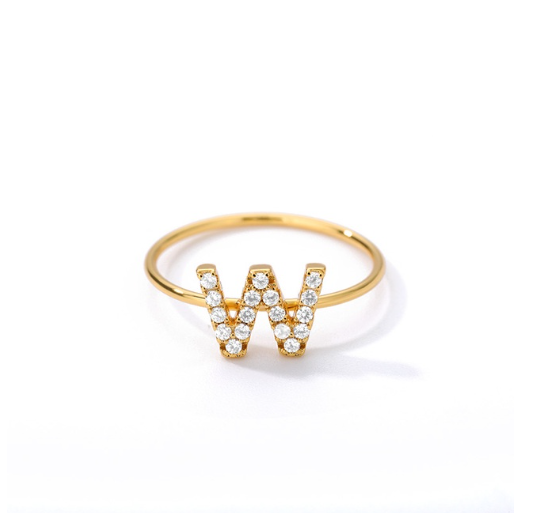 Maxzone Initial Letter Rings For Women Stainless Steel Gold Ring A-Z Letters Finger Ring Couple Wedding Aesthetic Jewelry Gift W