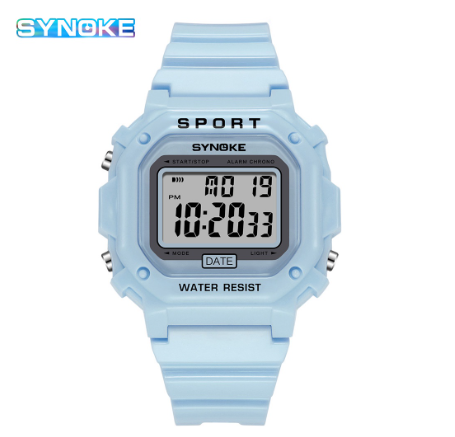 SYNOKE Men's Watch Square Silicone Strap Electronic Outdoor Digital Sports Watch BLUE