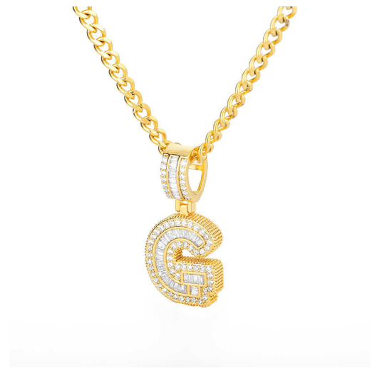 Trend Cubic 2020 Zirconia Letters A-Z Pendant Necklaces Iced Out Rock Candy Style Initial G