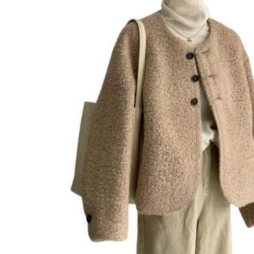 Lovito Women Plus Size Curve Casual Plain Button Front Coat LNE30136 (Khaki)