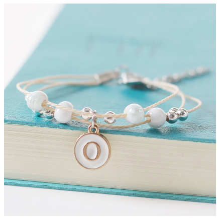 Fashion Ceramics Beads Letters A-Z Bracelet Elastic Chain Bangle Women Men Couple Jewelry Gifts O