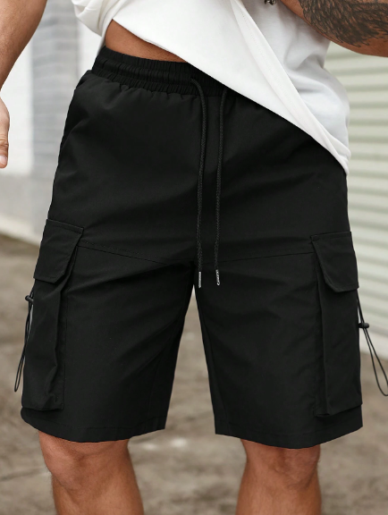 Manfinity LEGND Men's Cargo Pocketed Drawstring Waist Shorts Holographic Plain Street Wear