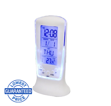 Digital LCD Alarm Clock Calendar Thermometer Multi-function Snooze Music Display Blue Backlight