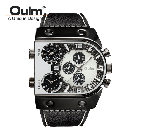 Oulm Large Dial Men's Quartz Watch Multifunctional Personality Men's Watch WHITE