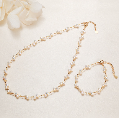 Pearl Necklace Bracelet Set Hand Woven Pearl Jewelry