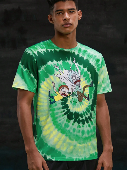 Rick and Morty X SHEIN Men Cartoon Character And Spiral Tie-Dye Printed Short Sleeve Casual Summer T-Shirt