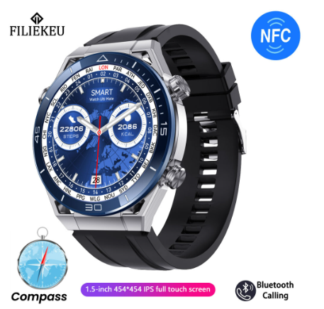 FILIEKEU Watch Ultimate GPS compass smart watch bluetooth call waterproof sports fitness ECG smart watch SILVER BLACK SILICONE