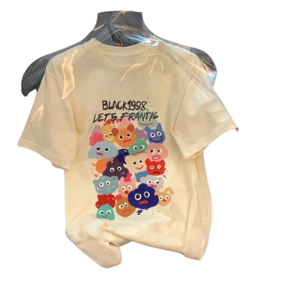 Lovito Casual Cartoon Pattern Oversized T-Shirt for Women LNA04070 (Apricot)