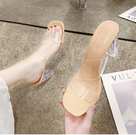 Ladies Transparent Double Strap Block Heels 3CM Sandals