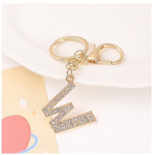 Simple Rhinestone 26 Letter Keychain Gold Color A-Z Initials Metal Keyrings For Women Car Keyholder Accessories Birthday Gifts W