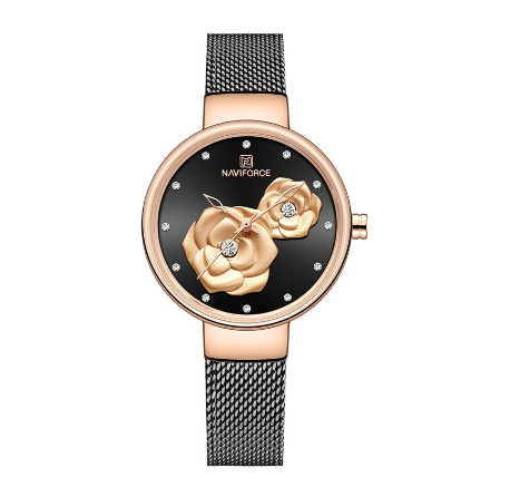 Naviforce Women's Top Luxury Brand Beautiful Design Quartz Ladies Simple Waterproof Watch ROSEGOLD BLACK