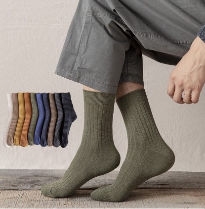 Business Warm Solid Colors Cotton Mid Calf Socks Men Casual Basic Tube Socks Winter Navy Blue Loafer Socks