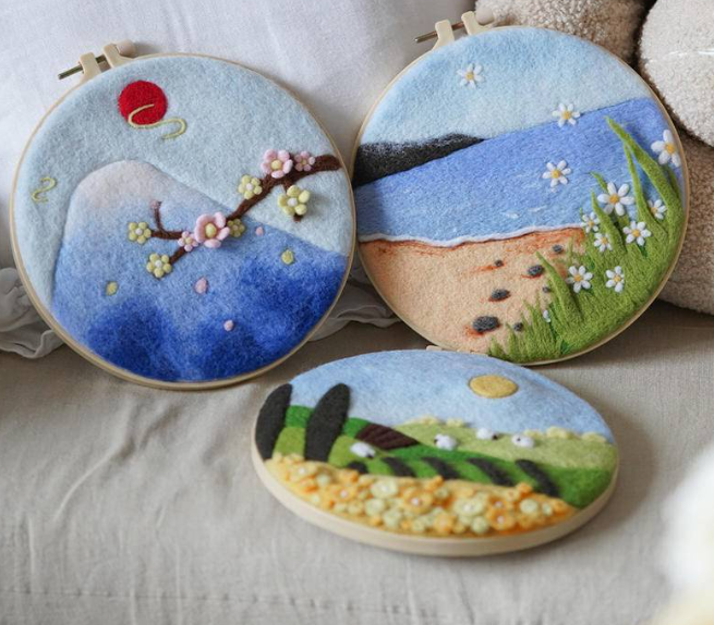 Wool Felt Kit / Needle Felt Kit Embroidery Set  DIY Cross Stitch  Handmake Set  Handwork