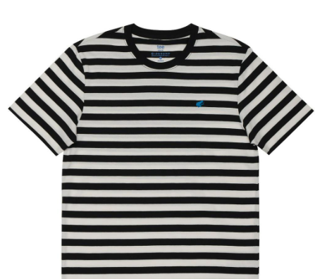 GIORDANO Men's Cotton Jersey Stripe Frog Tee T-Shirt  - 01 - Snow White / Signature Black