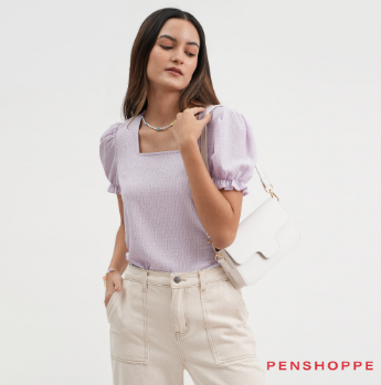 Penshoppe Square Neck Puff Sleeve Blouse For Women Lavender