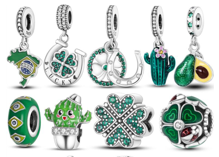 925 Sterling Silver Green Series Tree Cactus Avocado Pendant DIY Charm Beads