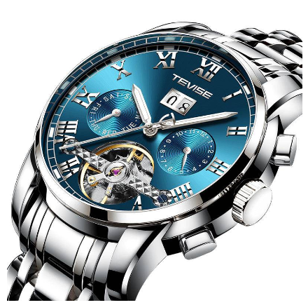 Original TEVISE Watch for men Waterproof watch Automatic Multifunction Chronograph Calendar Month Week Gold Luxury Stainless 6