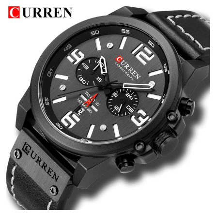 Curren Top Luxury Brand Military Leather Men's Waterproof Sports Quartz Chronograph Watch Date Fashion Casual 8314X BLACK WHITE