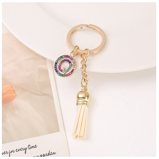 Mini Colorful Rhinestone A-Z Letter Keychains Trendy Tassel 26 Initials Metal Keyring Bag Charms Pendant Key Holder Accessories Q