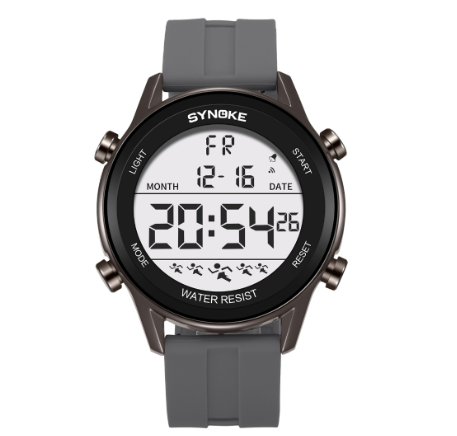 SYNOKE Men's Sports Electronic Watch Lightweight Design Fashion Trend Nightlight Waterproof Men's and Women's Digital Watch GRAY