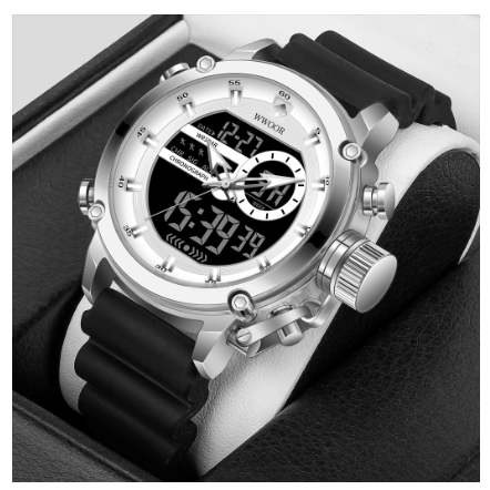 Wwoor Watch Original Waterproof Casual Men Sports Quartz Watch SILICONE SILVER WHITE